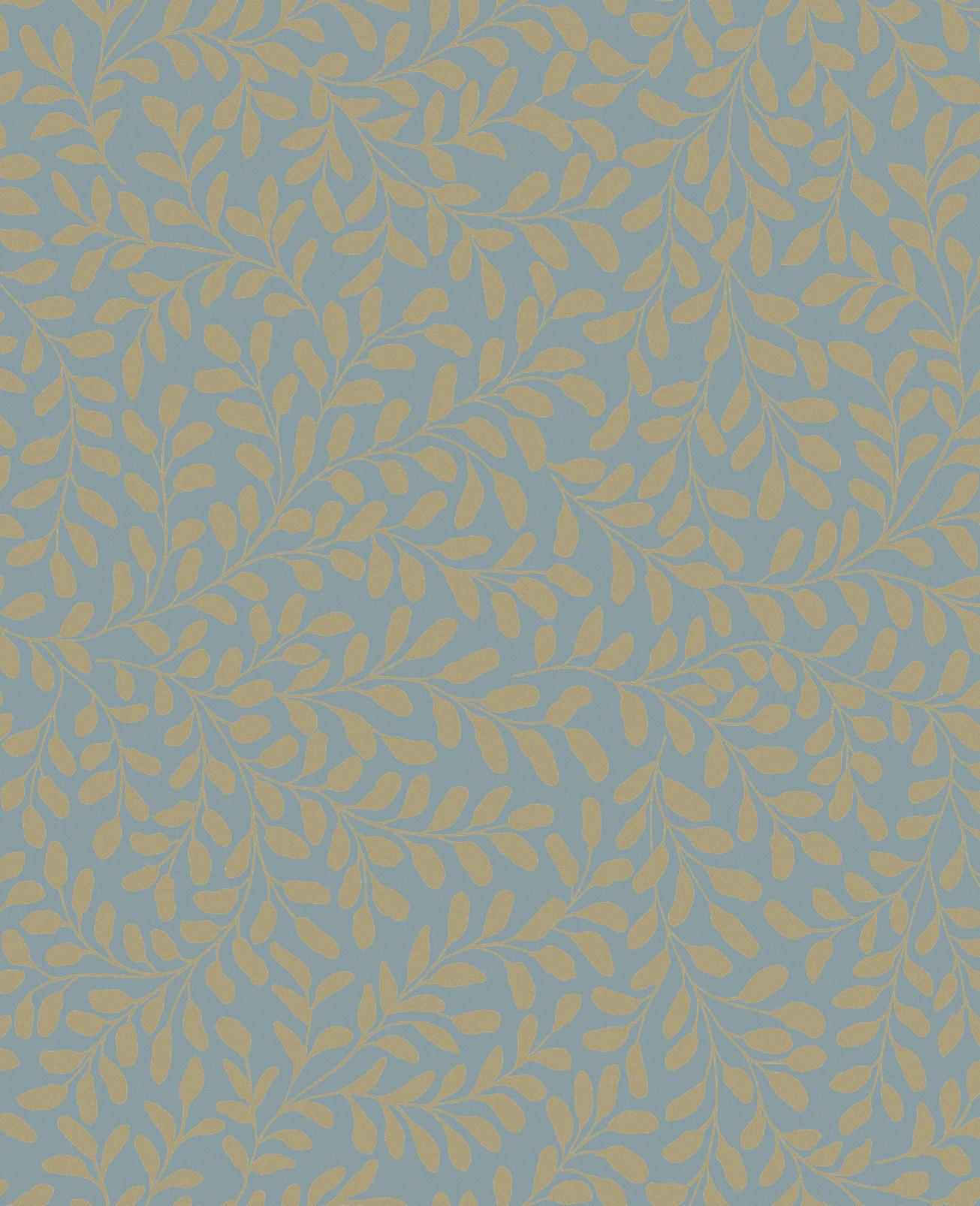 Gilded Leaf Sky Blue & Pale Gold Wallpaper