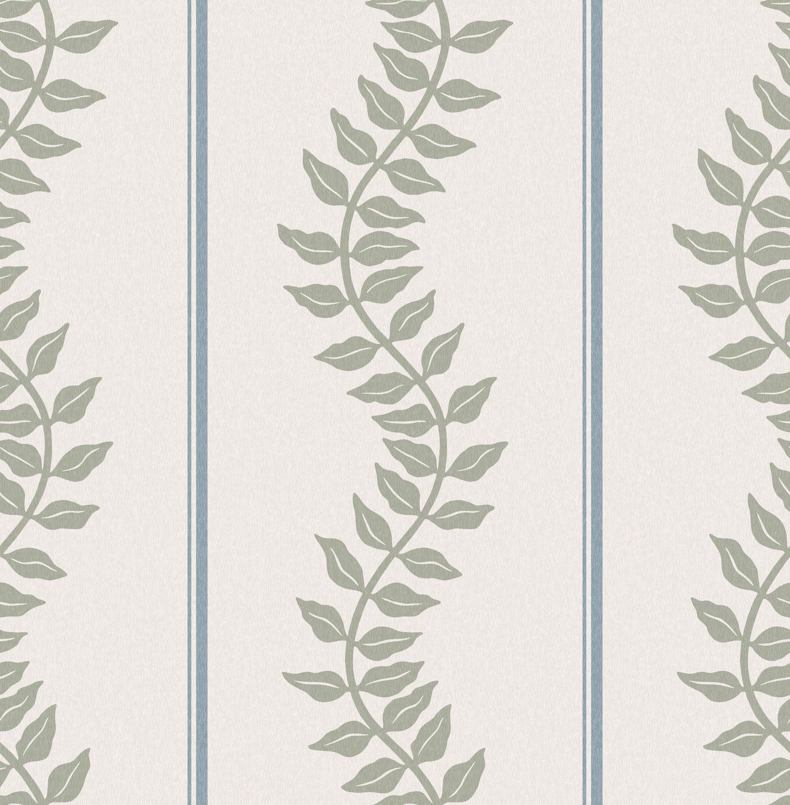 Laurel Leaf Stripe Sky & Green Wallpaper