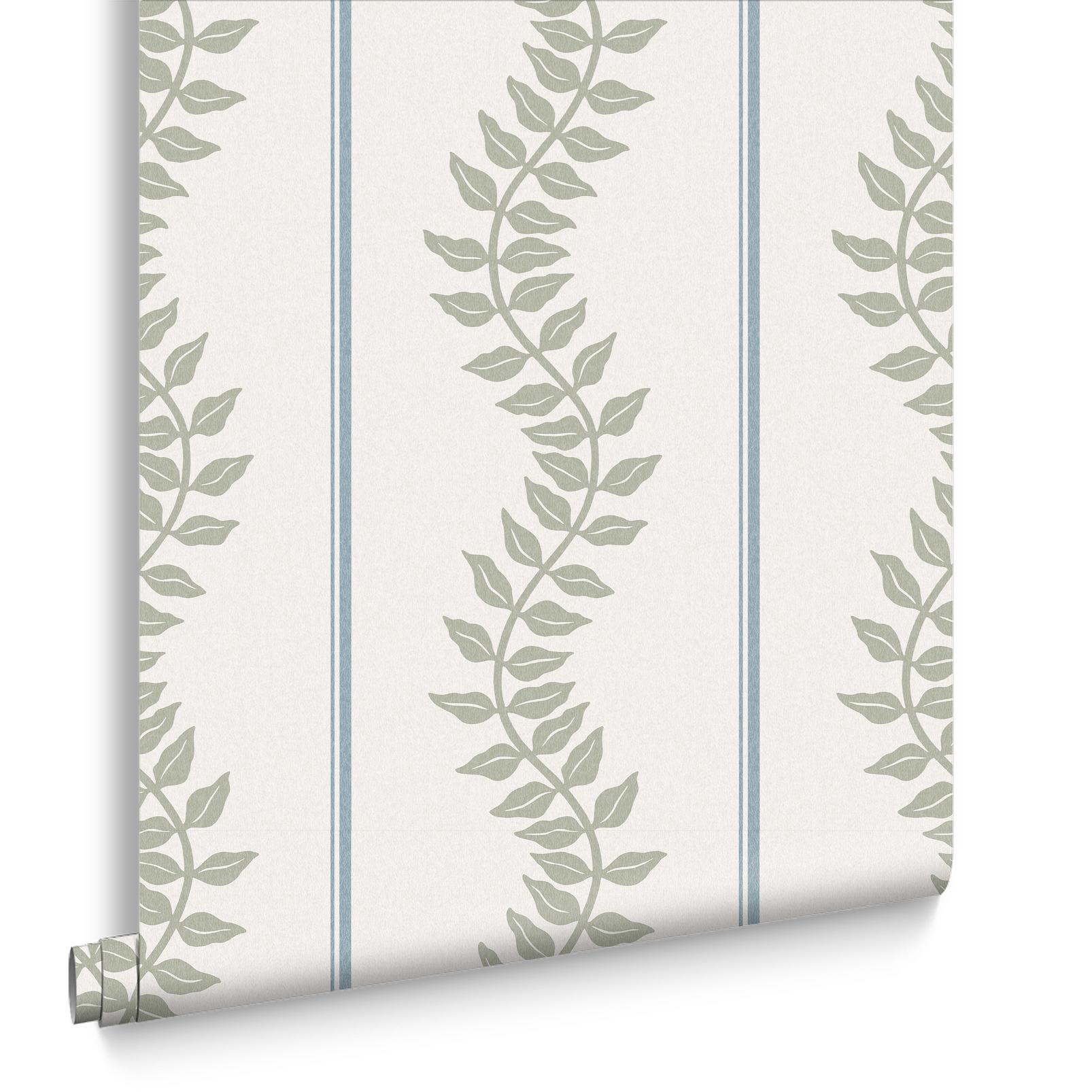 Laurel Leaf Stripe Sky & Green Wallpaper