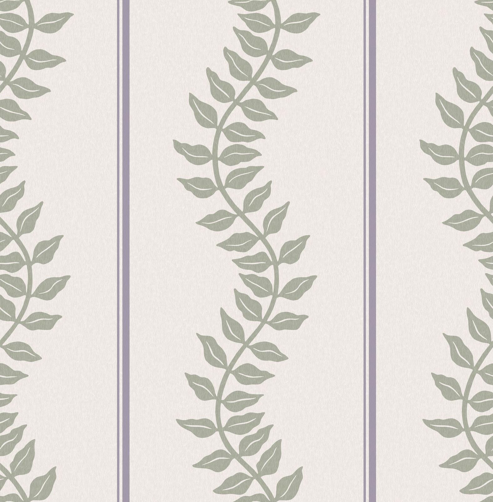 Laurel Leaf Stripe Mauve & Sage Wallpaper