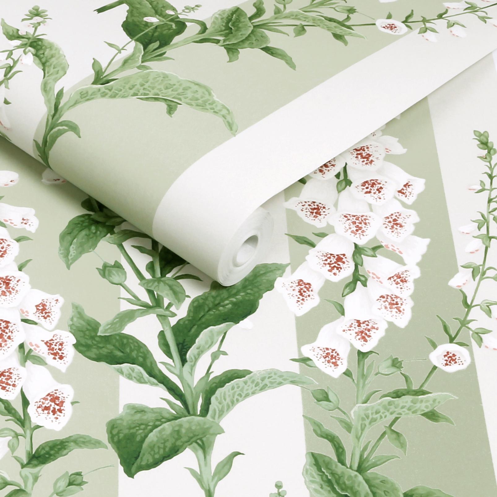 Floxglove Stripe Sage Wallpaper