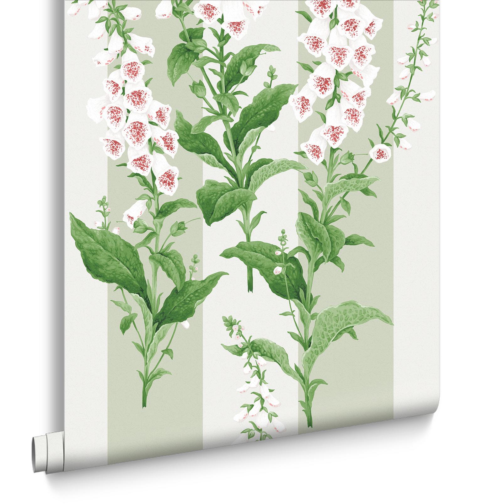 Floxglove Stripe Sage Wallpaper