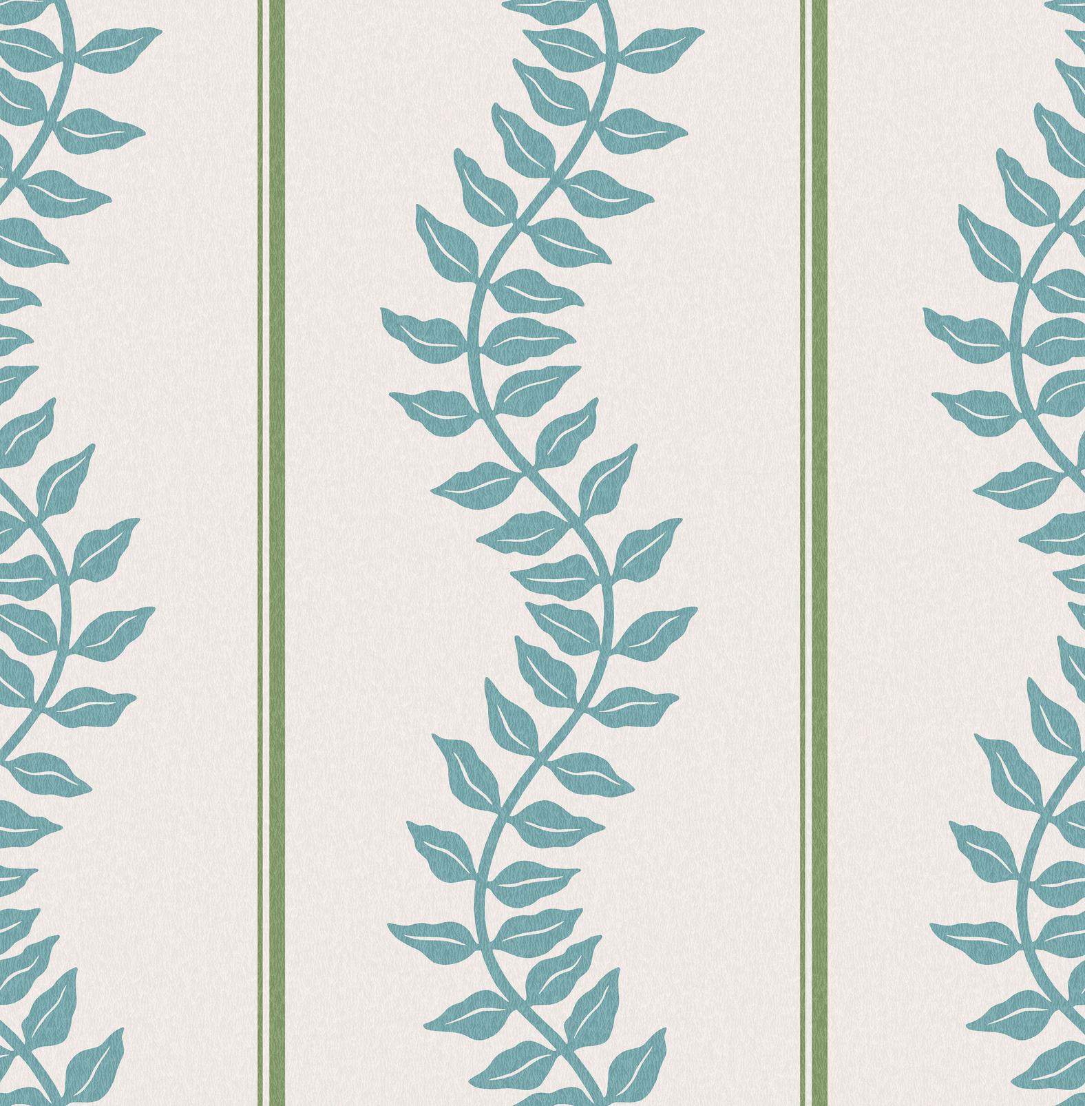 Laurel Leaf Stripe Blue & Green Wallpaper