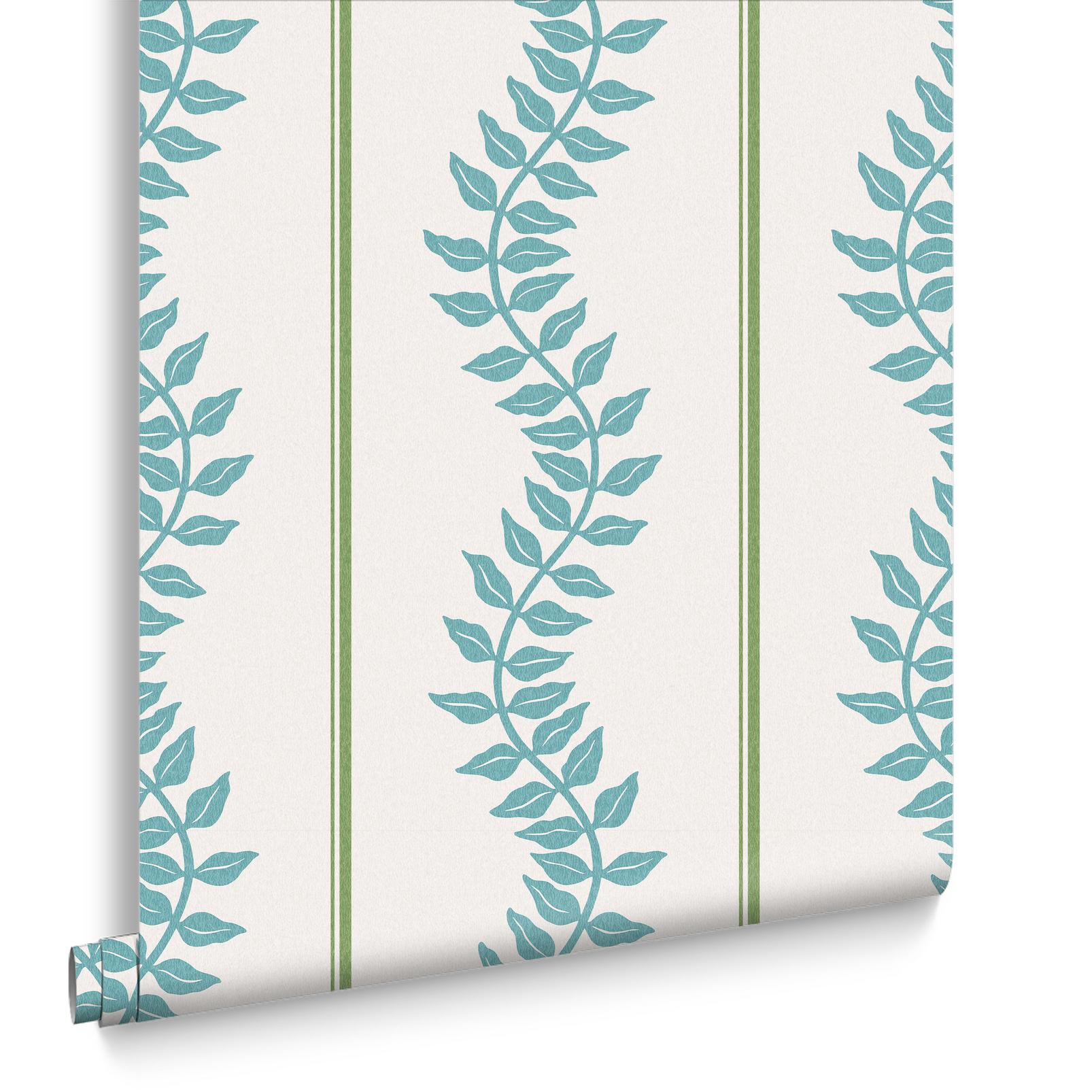 Laurel Leaf Stripe Blue & Green Wallpaper