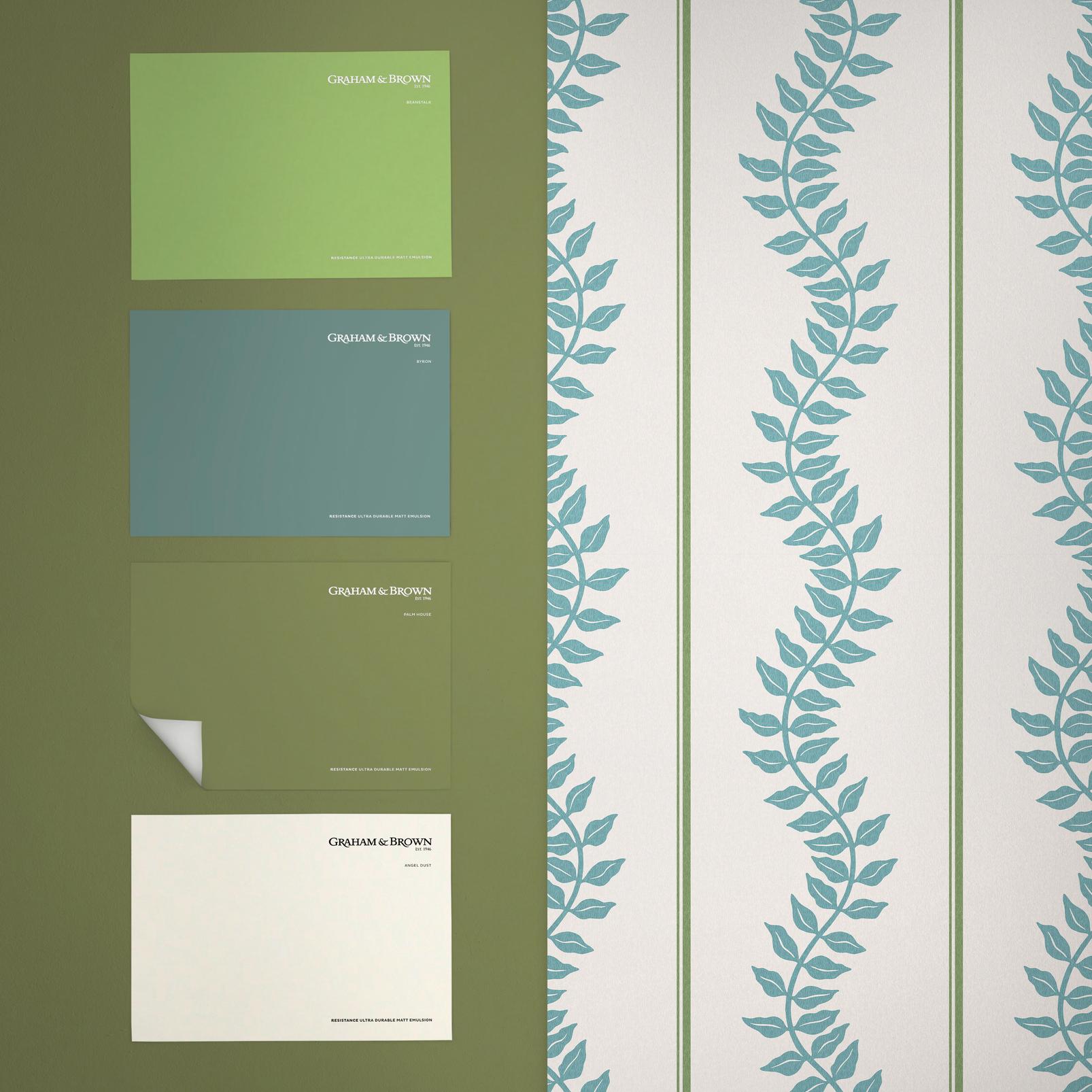 Laurel Leaf Stripe Blue & Green Wallpaper