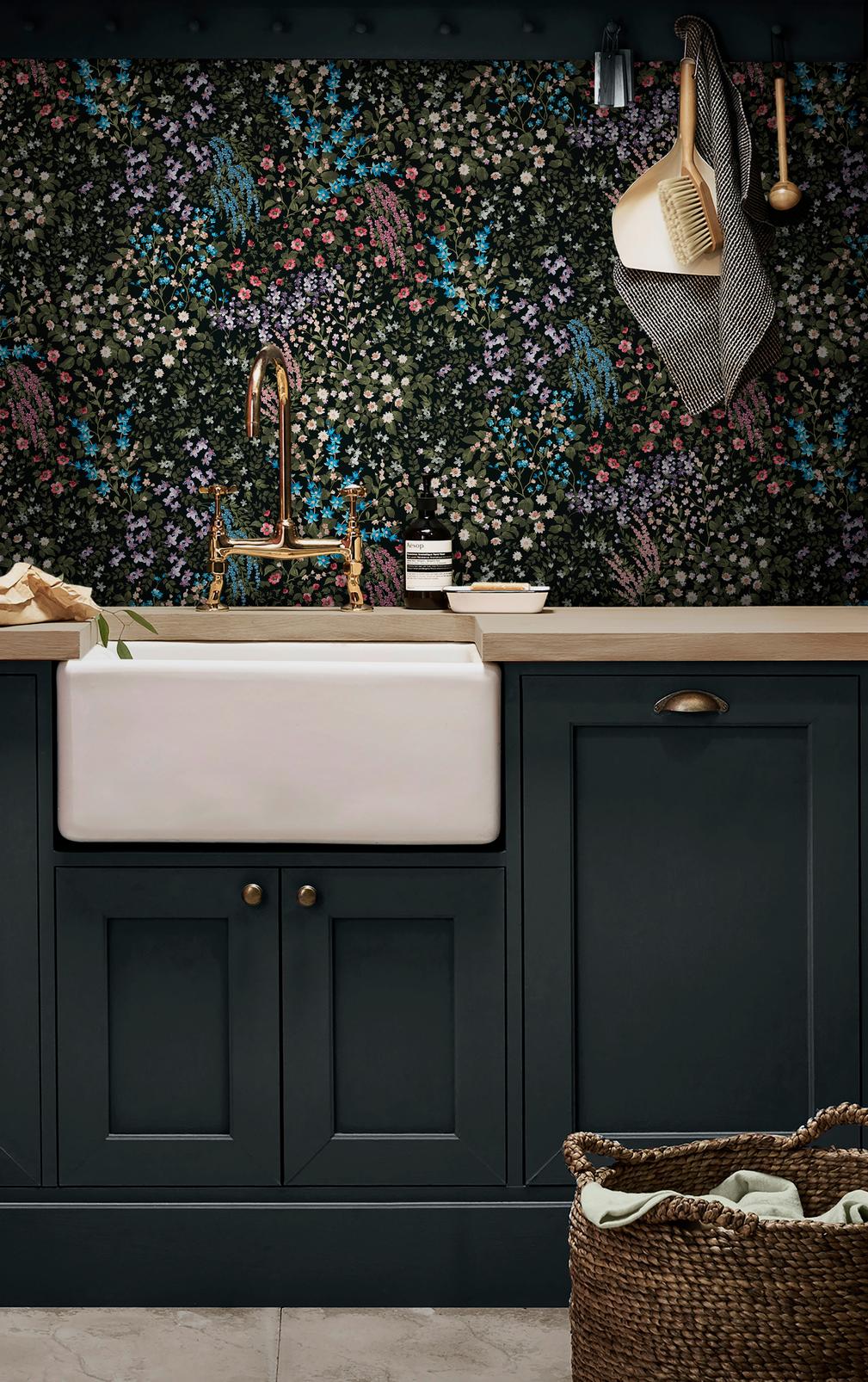 Painterly Flora Black  Wallpaper