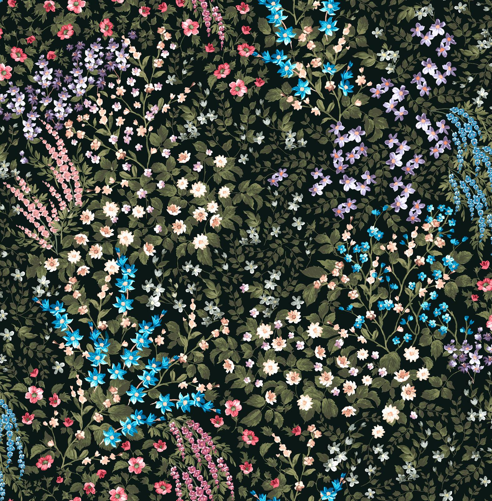 Painterly Flora Black  Wallpaper
