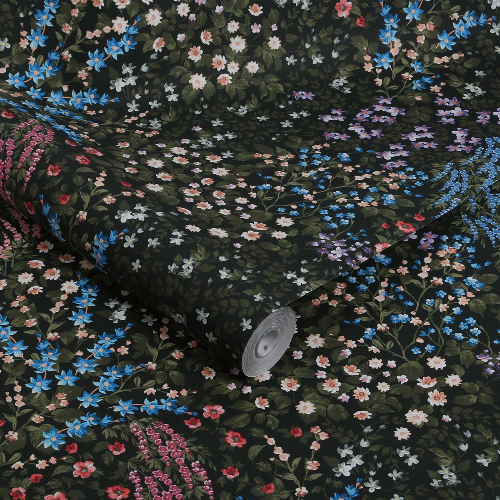 Painterly Flora Black  Wallpaper