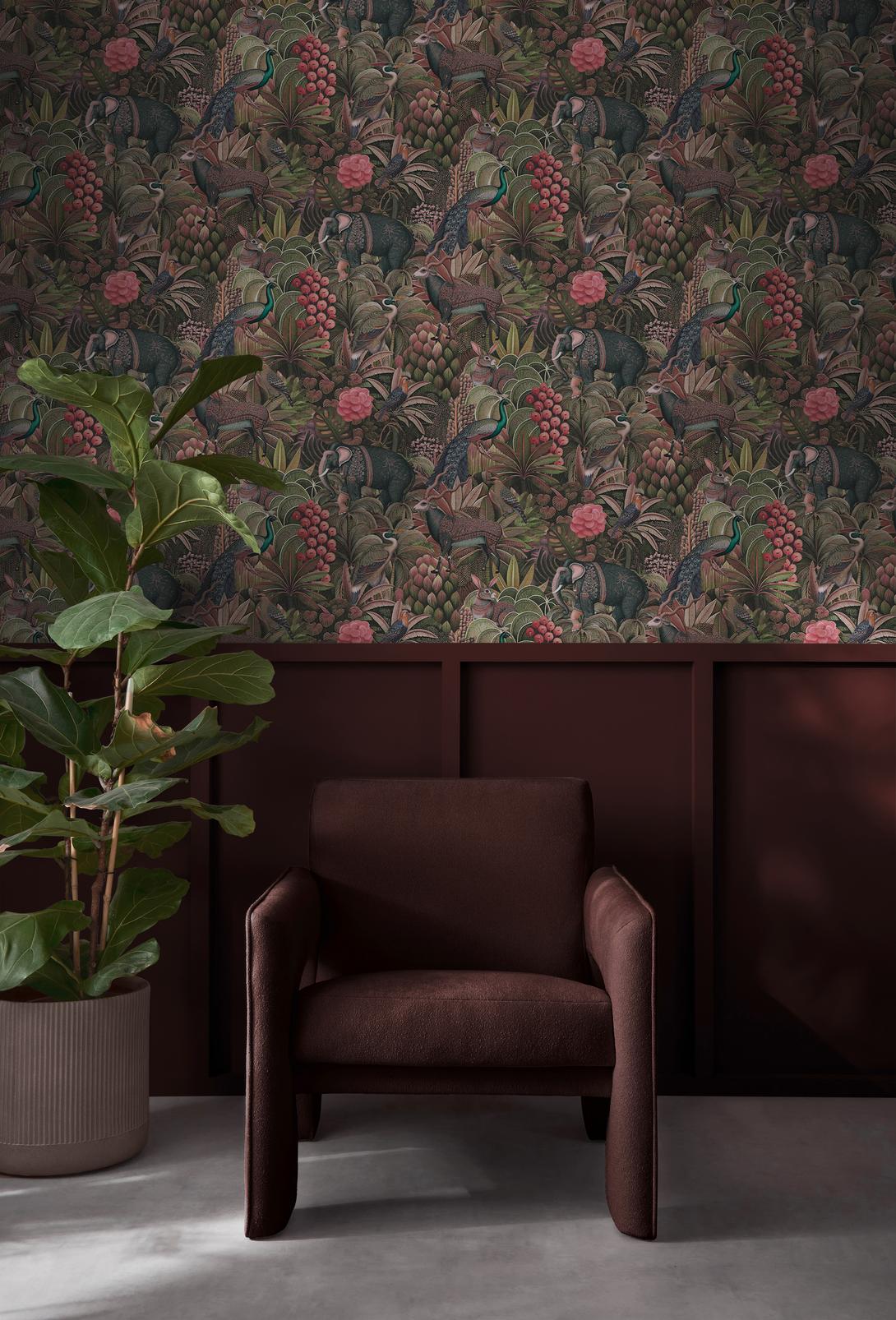 Jungle Jamboree Damson Wallpaper