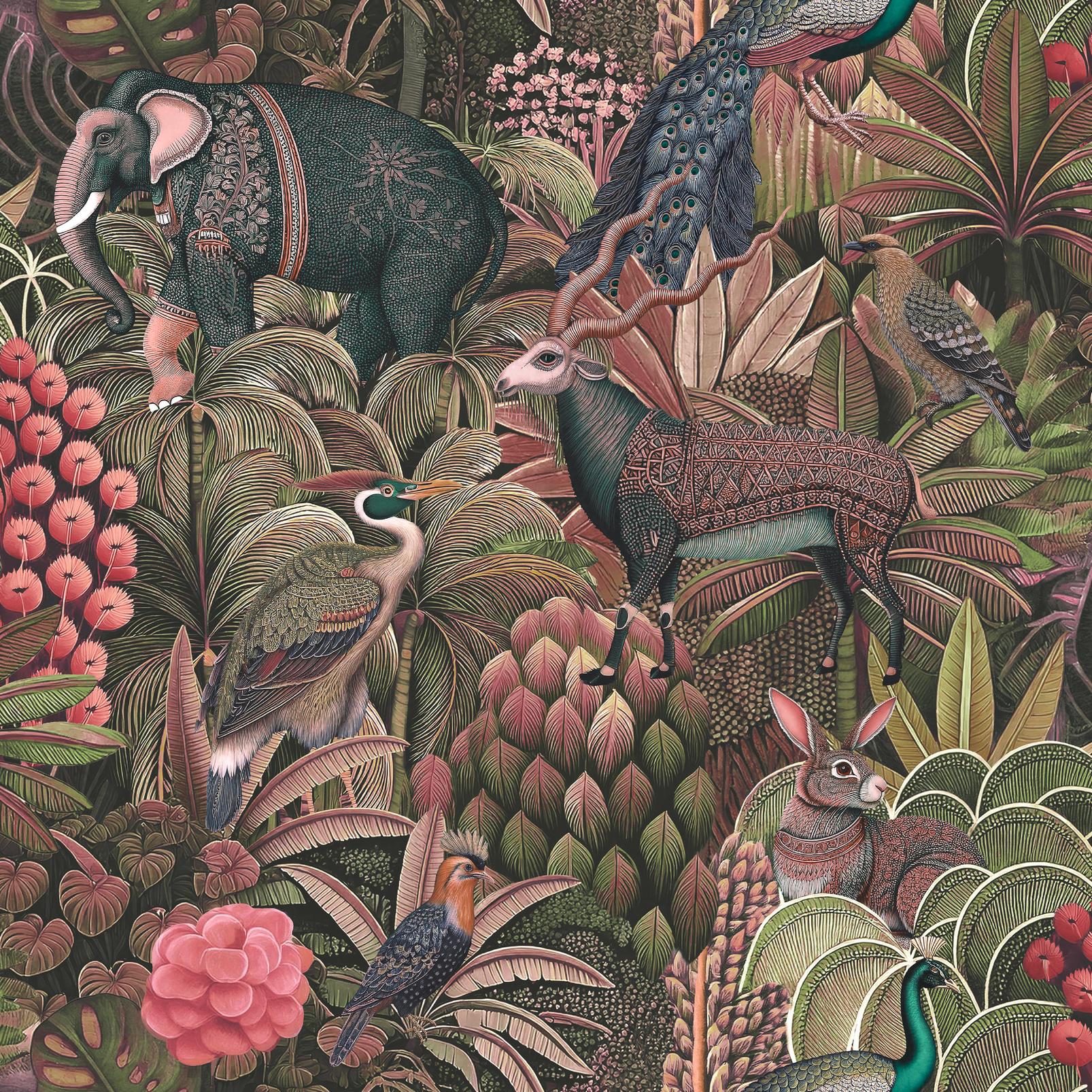Jungle Jamboree Damson Wallpaper