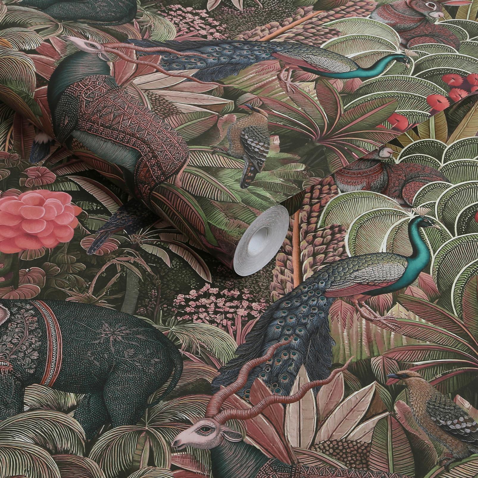 Jungle Jamboree Damson Wallpaper