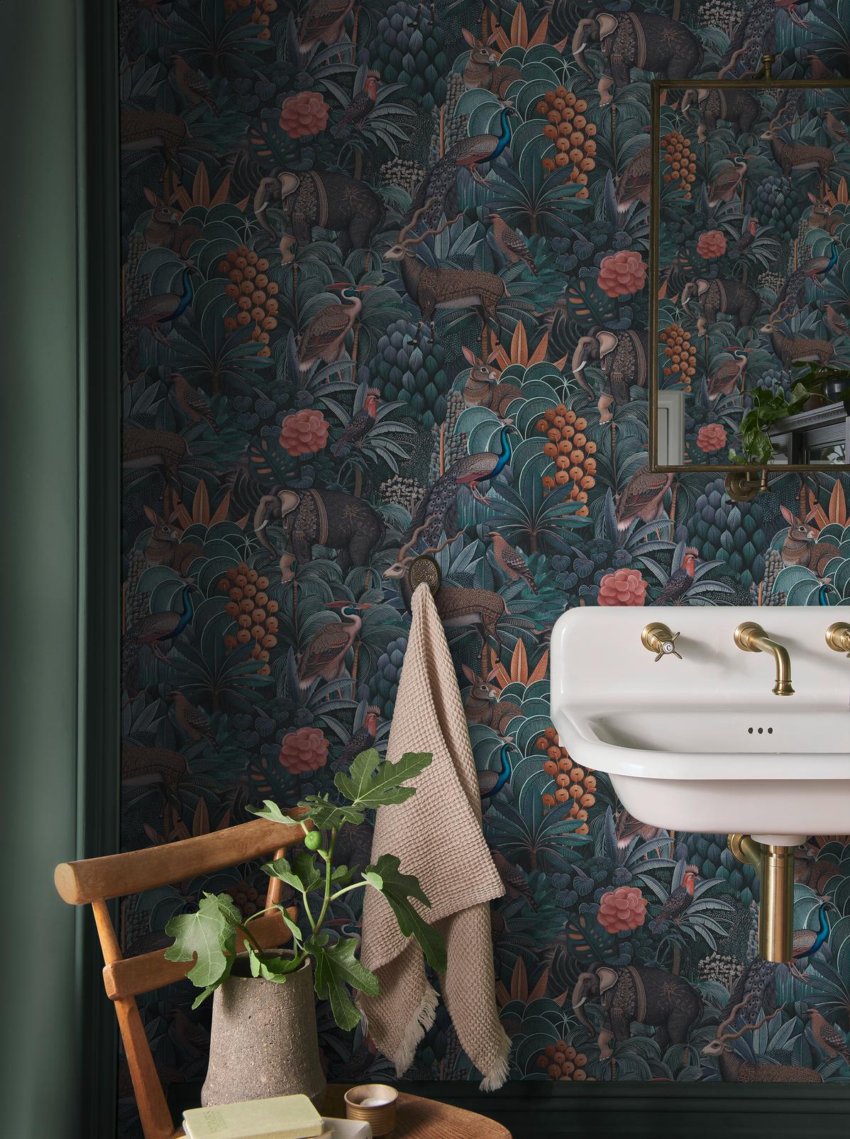 Jungle Jamboree Navy & Teal Wallpaper
