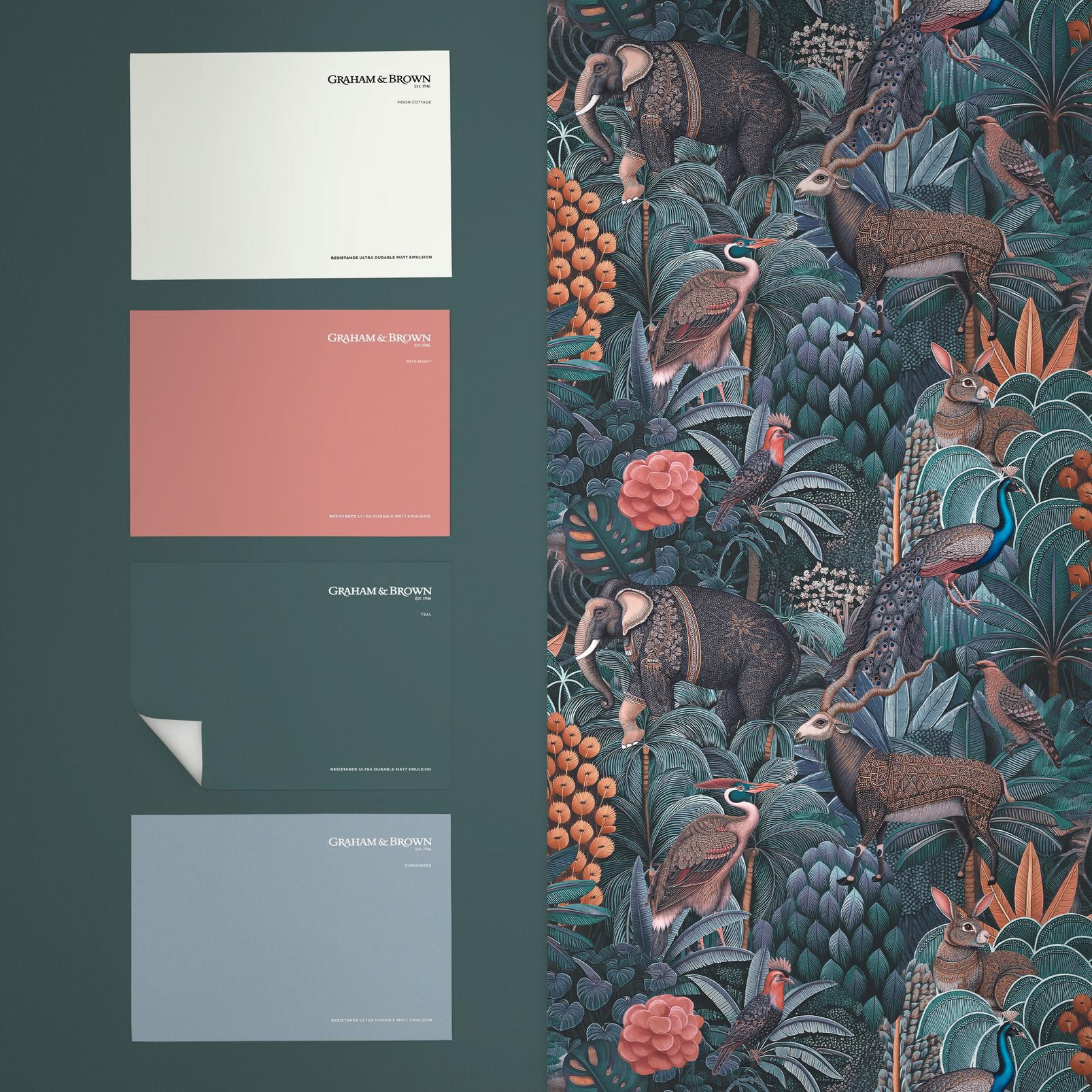 Jungle Jamboree Navy & Teal Wallpaper