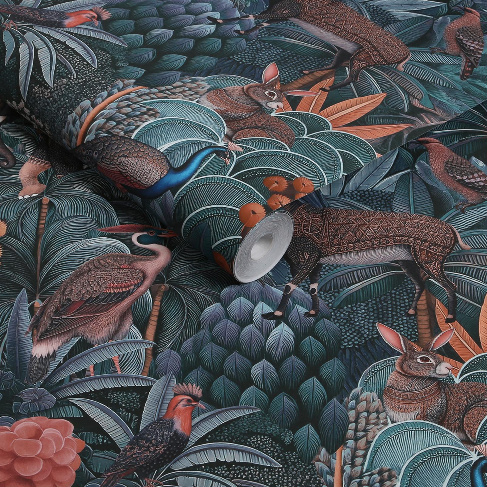 Jungle Jamboree Navy & Teal Wallpaper
