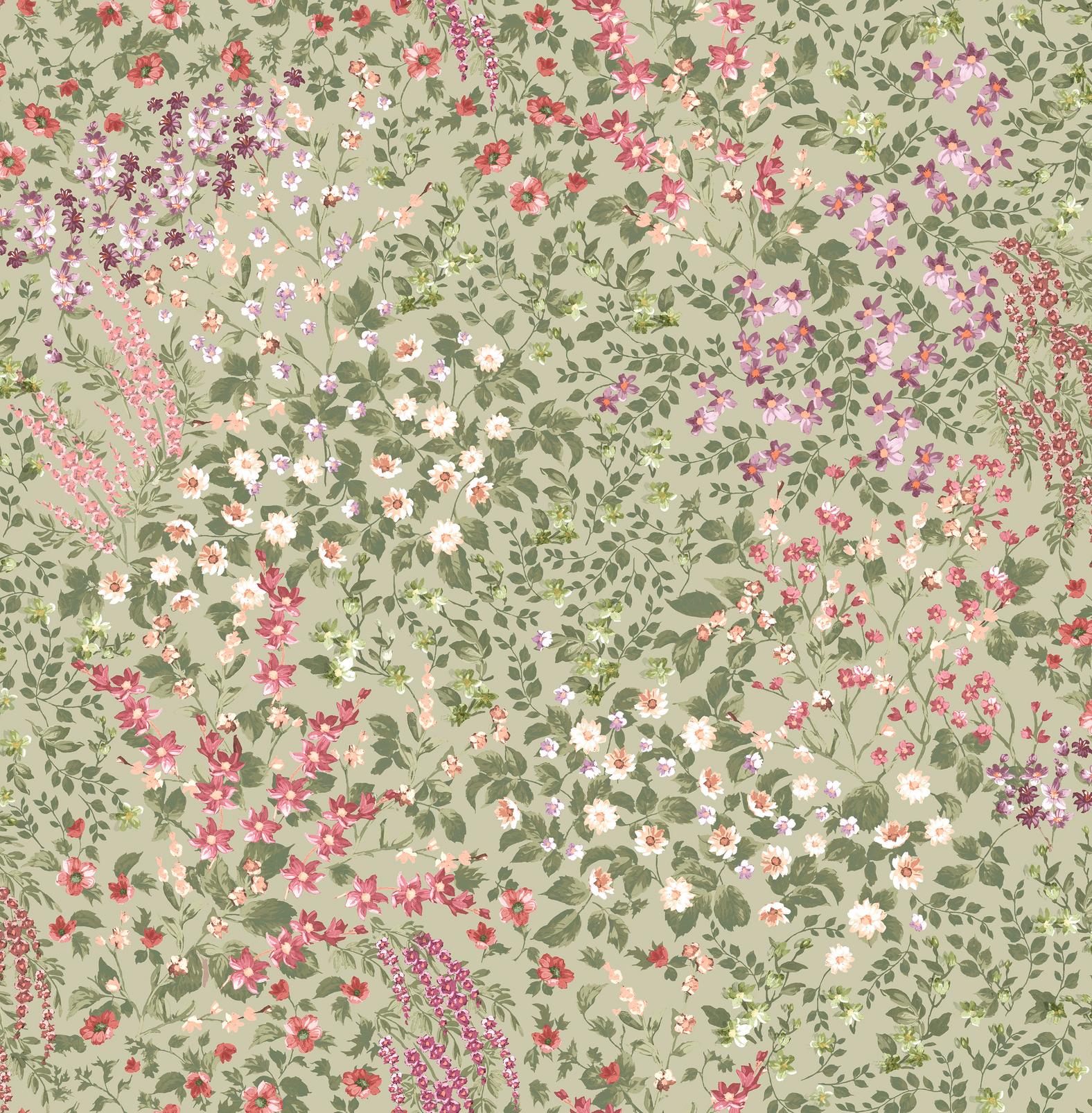 Painterly Flora Sage Wallpaper