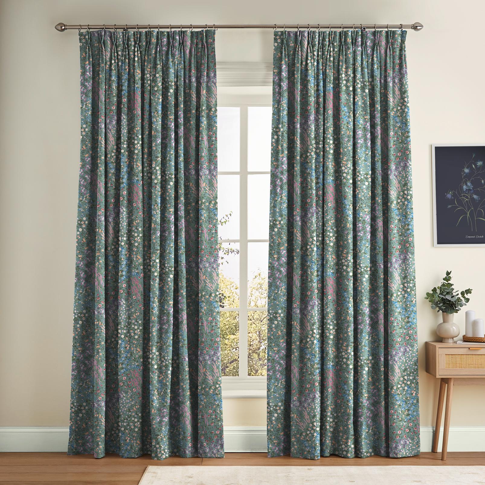 Painterly Flora Green Curtain