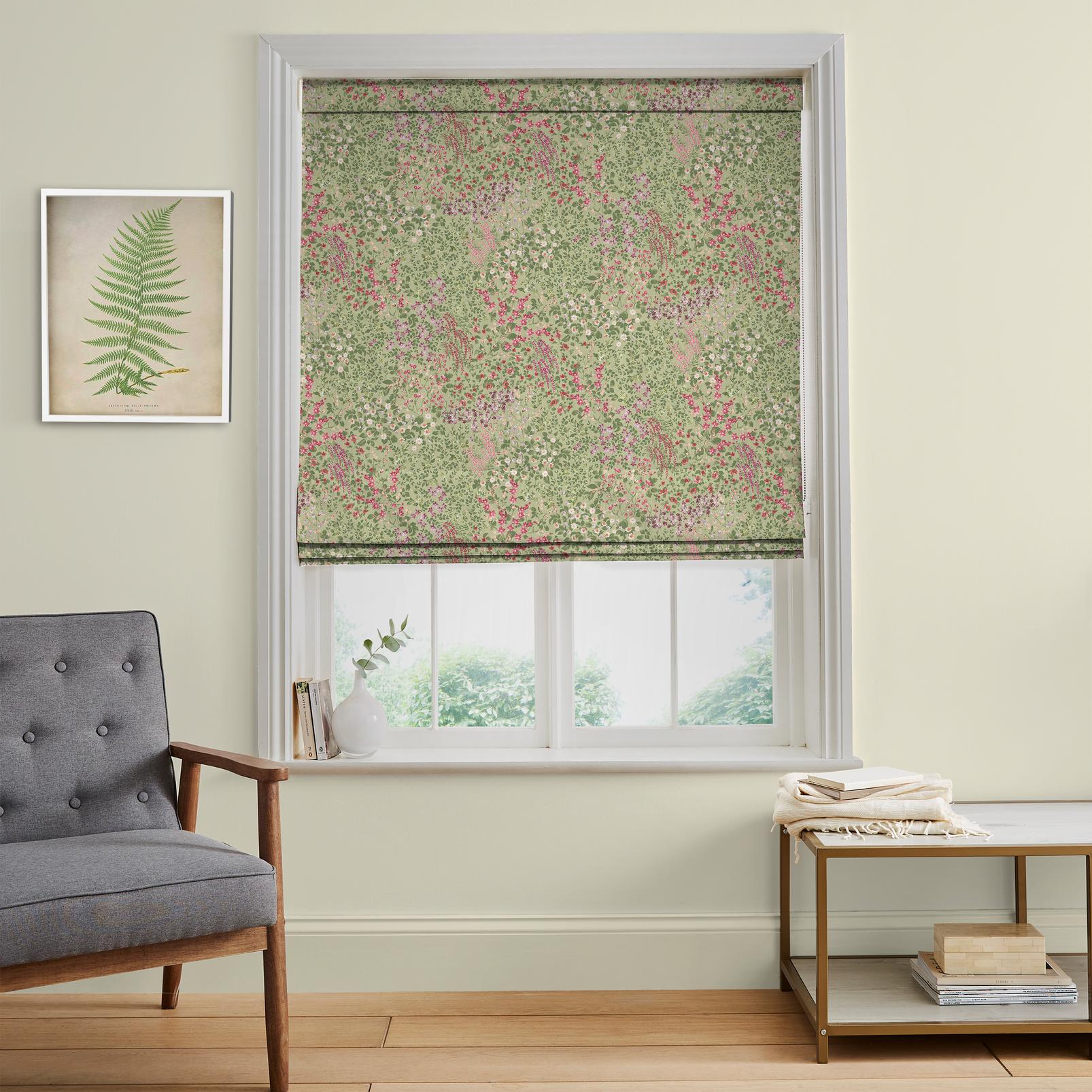 Painterly Flora Sage Roman Blind