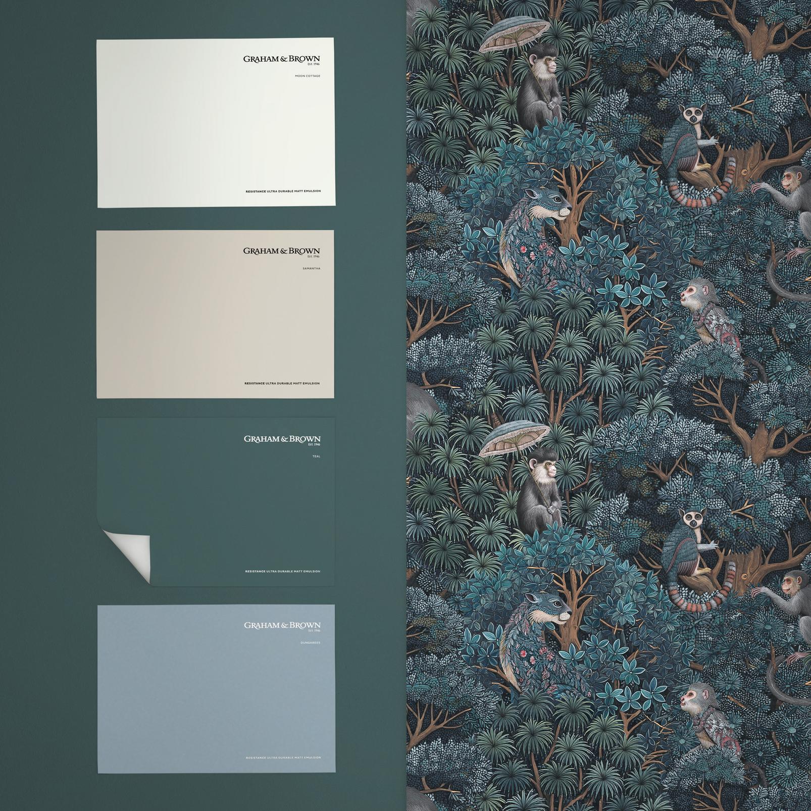 Treetop Troop Navy & Teal Wallpaper