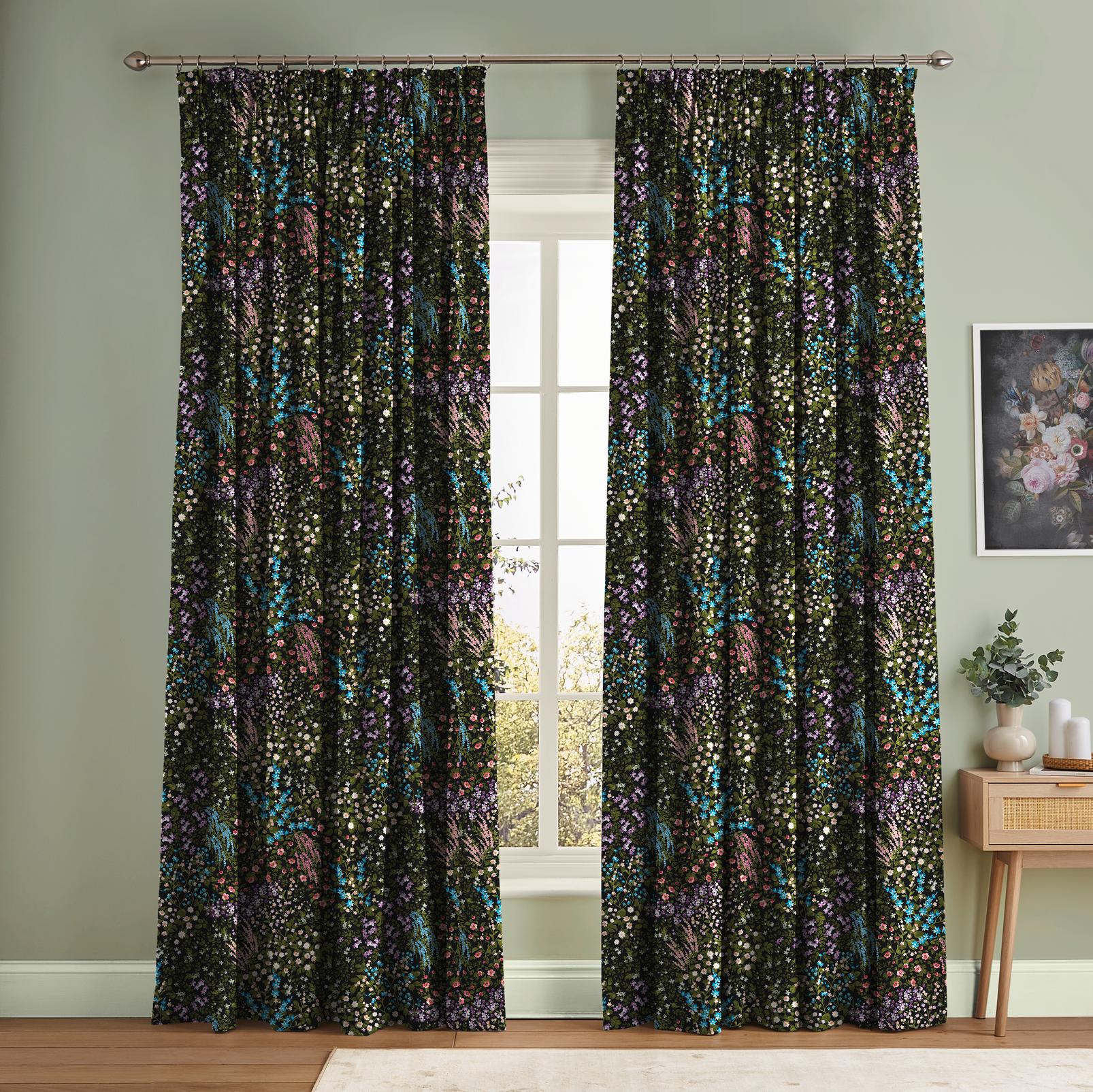 Painterly Flora Black  Curtain