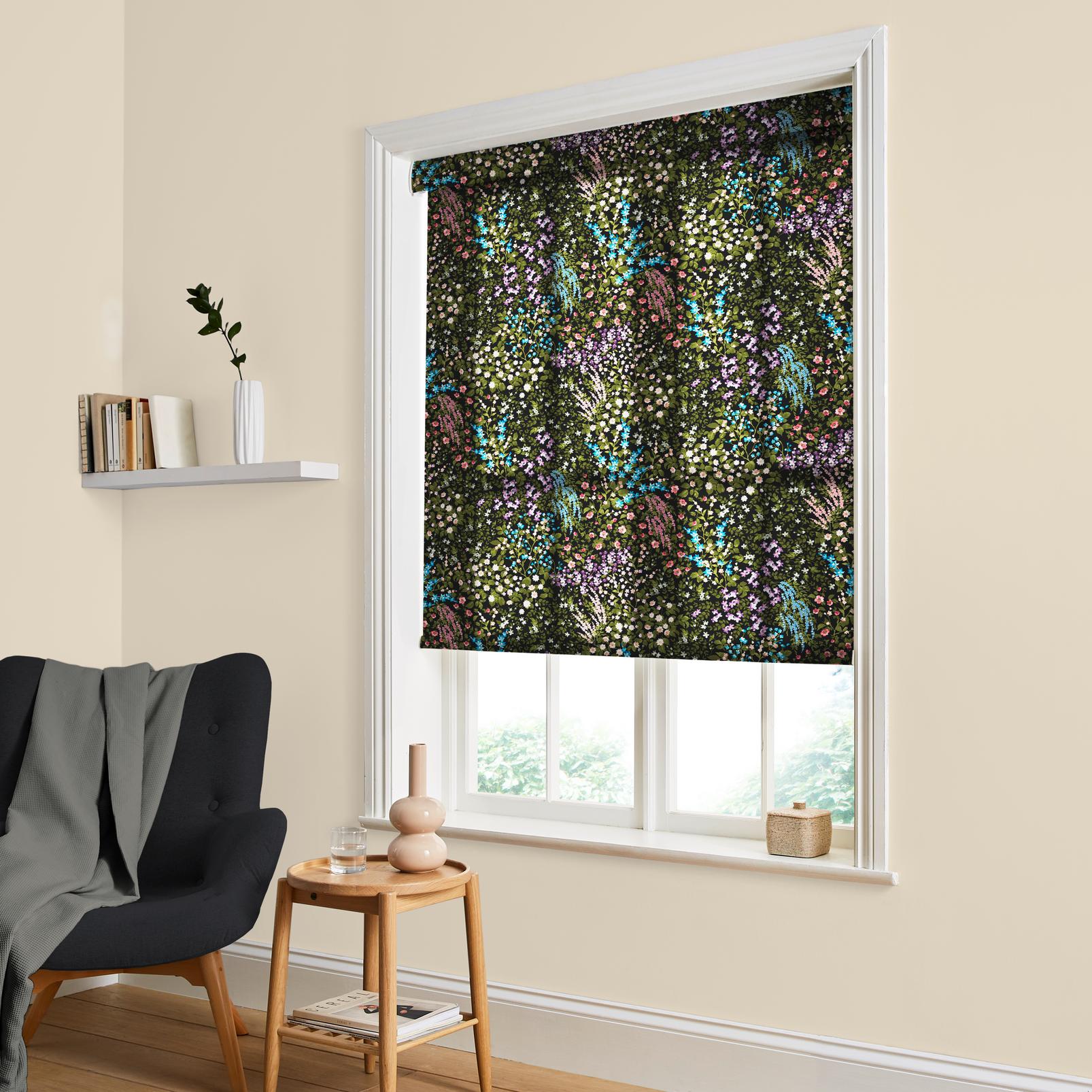 Painterly Flora Black Roller Blind