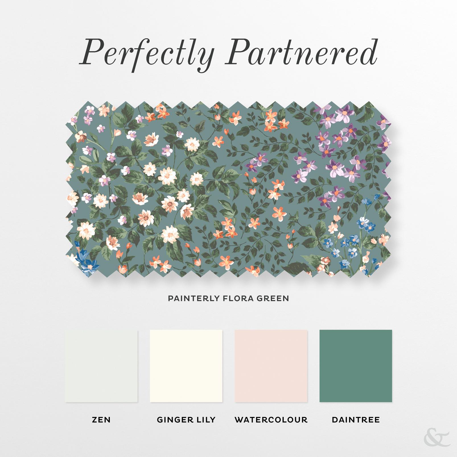 Painterly Flora Green Roman Blind