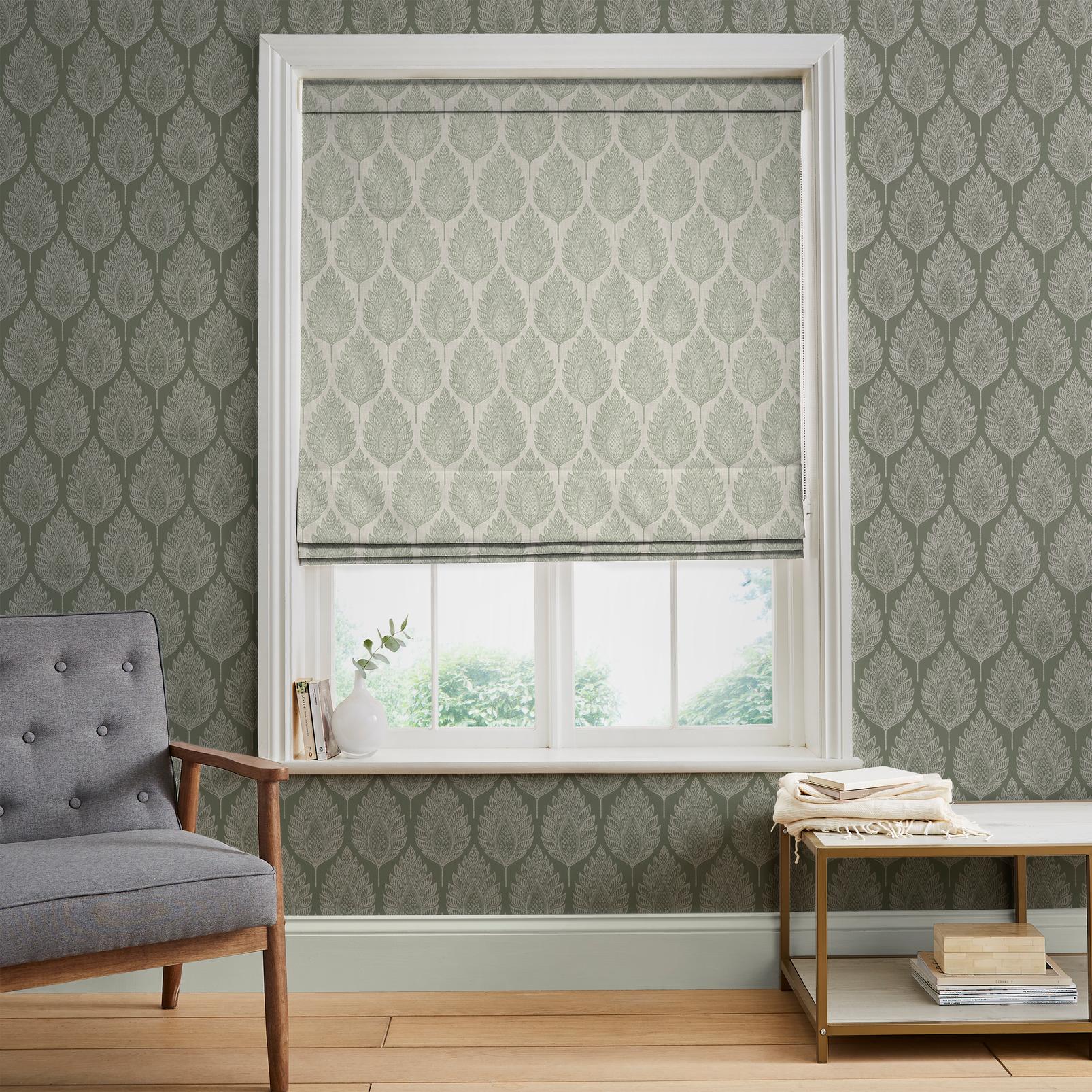 Flame Leaf Green Roman Blind