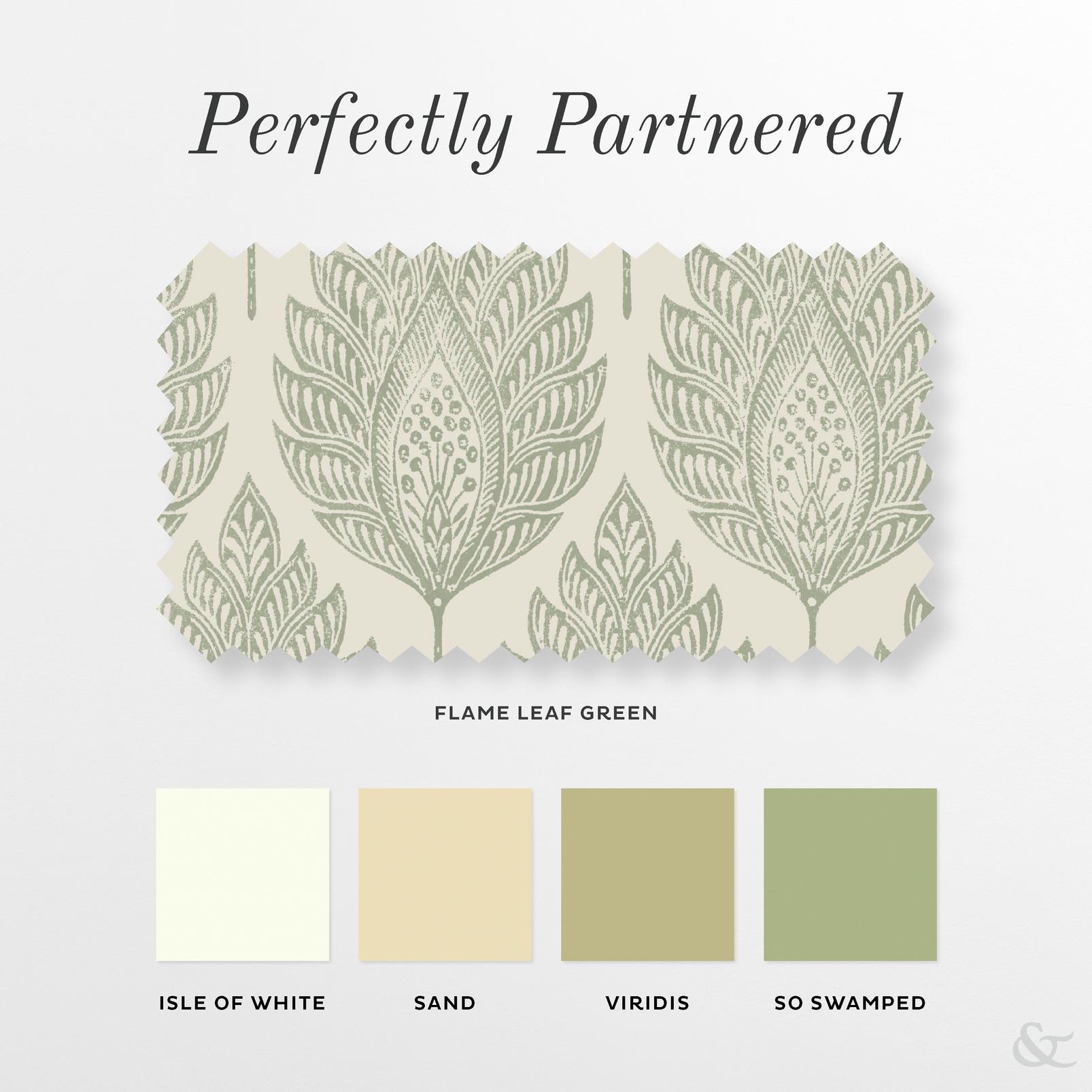 Flame Leaf Green Roman Blind