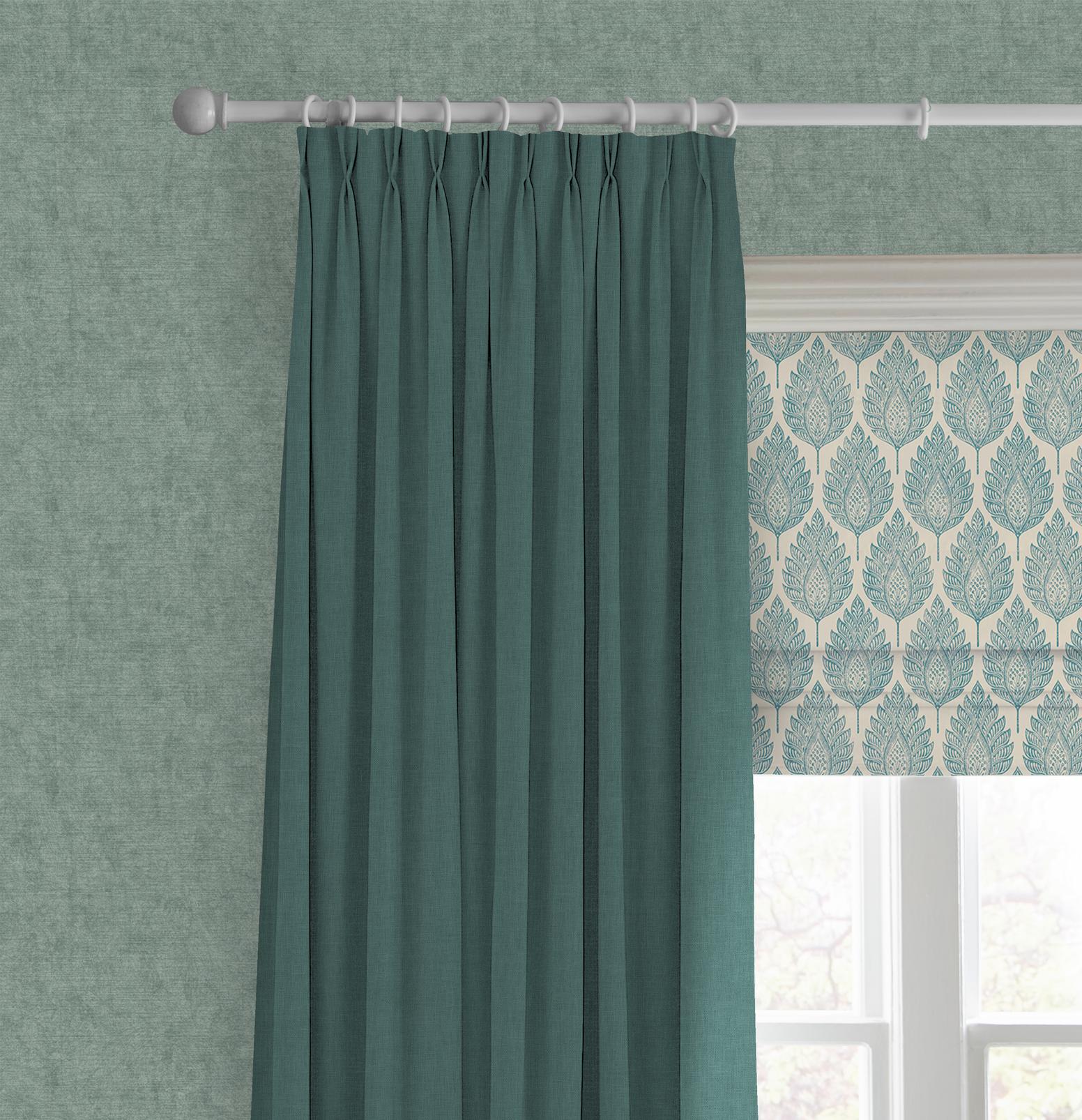 Flame Leaf Teal Roman Blind Flame Leaf Teal Roman Blind