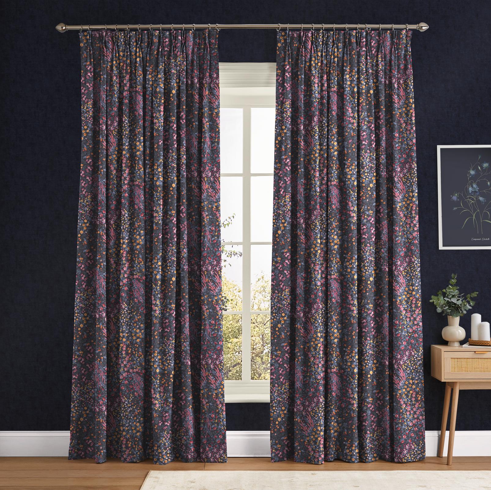 Painterly Flora Blue & Pink Curtain Painterly Flora Blue & Pink Curtain