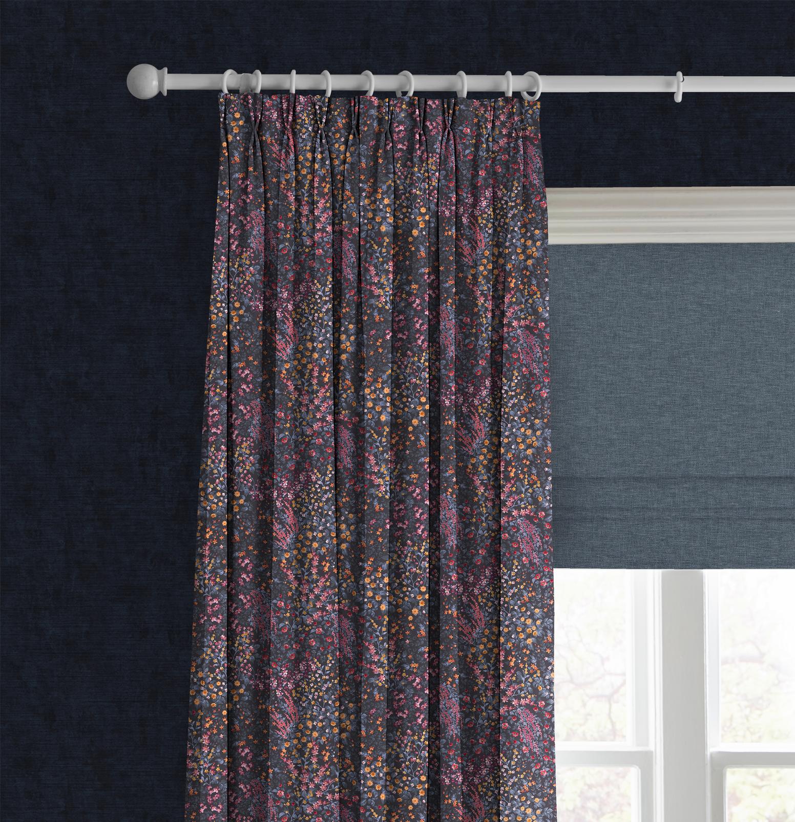 Painterly Flora Blue & Pink Curtain Painterly Flora Blue & Pink Curtain