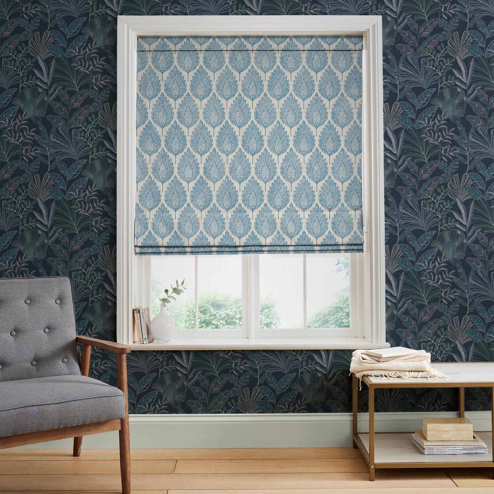 Flame Leaf Blue Roman Blind Flame Leaf Blue Roman Blind