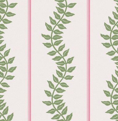 Laurel Leaf Stripe Pink & Green Wallpaper