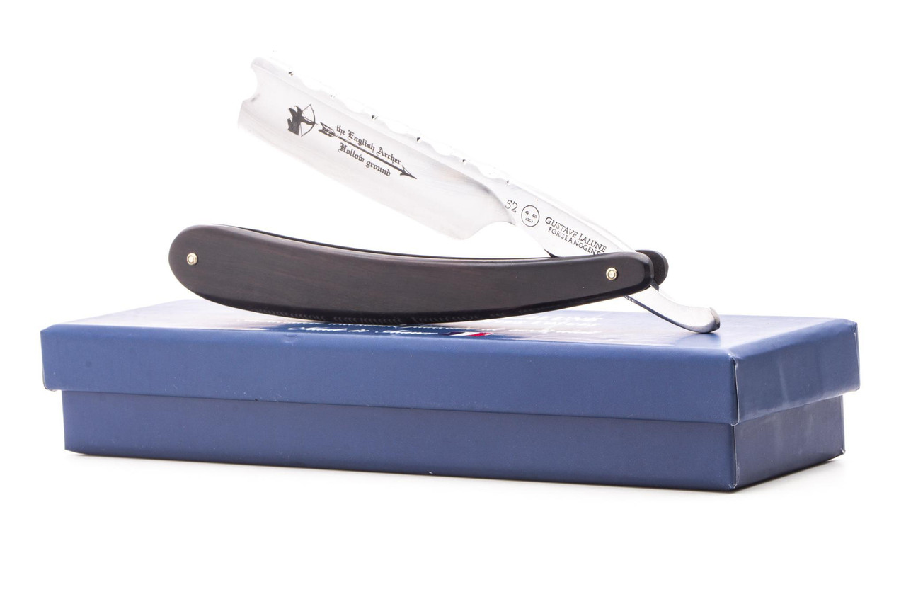 6/8" Gustave Lalune Straight Razor "English Archer" Blackwood Scales w