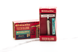 1962 H2 Gillette Ball End Tech DE Razor in Original Red Box w/ Blades | Original Condition
