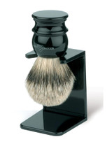 Edwin Jagger | English Shaving Brush with Drip Stand, Imitation Ebony with Silver Tip Badger, Large