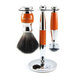 Edwin Jagger | Double Edge Safety Razor Shaving Set Orange & Chrome 3pc (Black Synthetic)