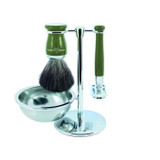 Edwin Jagger | Double Edge Safety Razor Shaving Set Green 4pc (Black Synthetic)