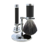 Edwin Jagger | Black & Chrome 3 Piece DE Set (Black Synthetic)