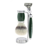 Edwin Jagger | Gillette® Mach3® 3pc Razor Shaving Set Bulbous Synthetic Silver Tip Green