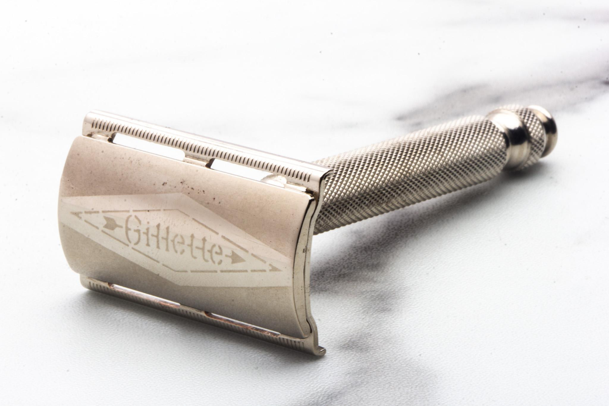 1953 Y4 Gillette Gold Ball End Tech Razor w/ Electro Etched Logo