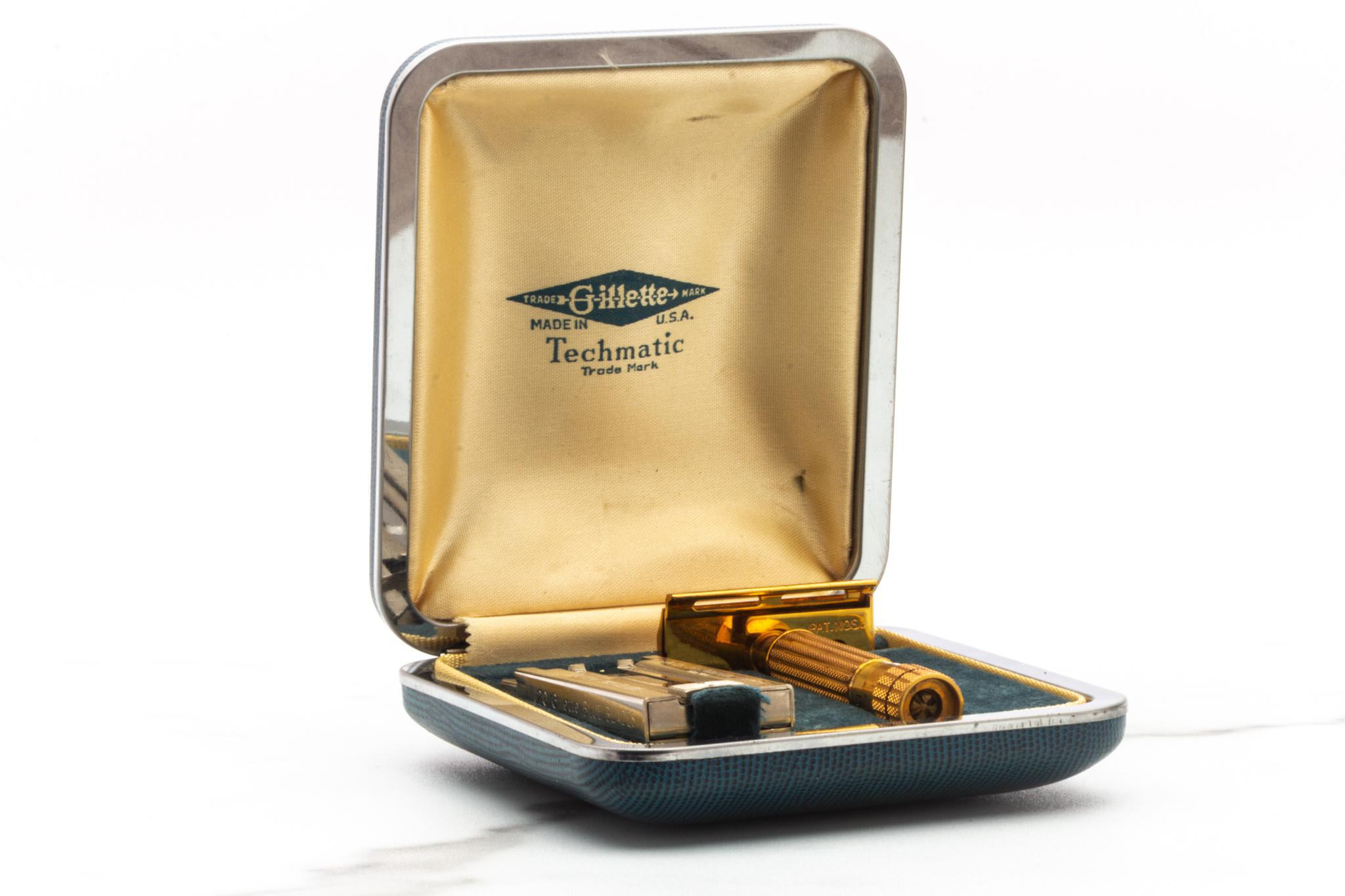 1947 Gillette Gold Techmatic Double Edge Safety Razor Set