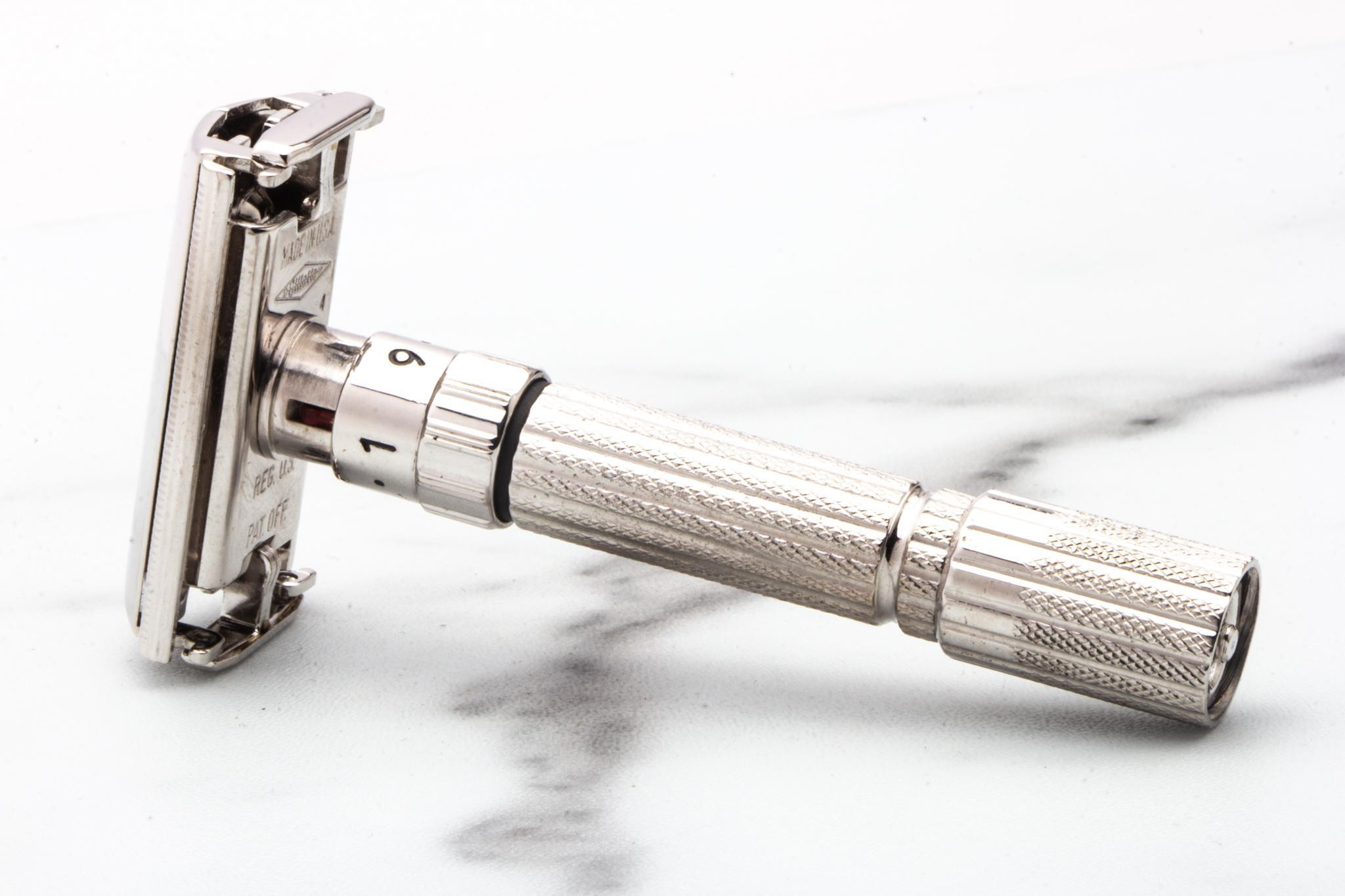 1960 F4 Gillette Rhodium Fatboy Adjustable Double Edge Safety