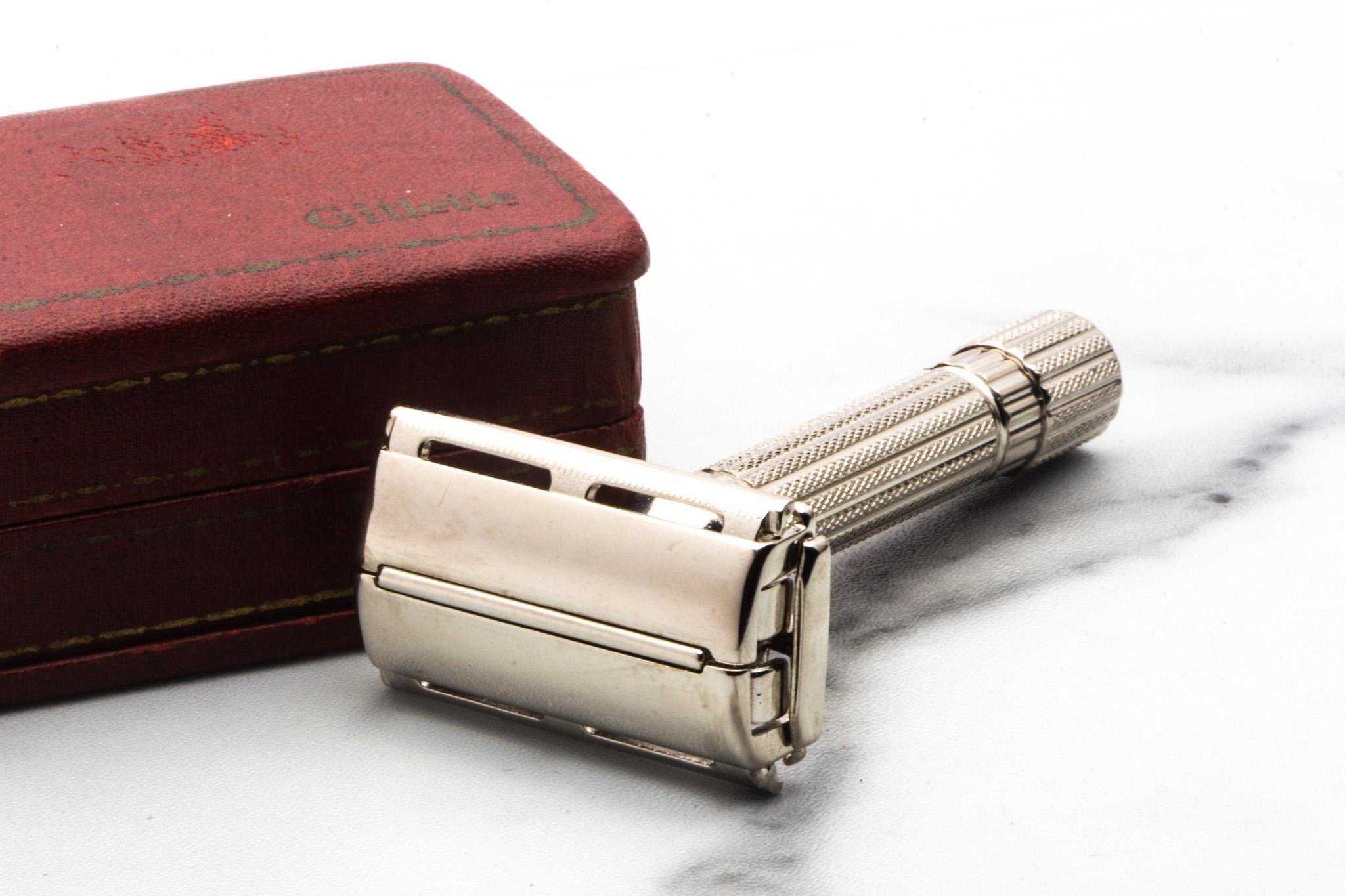 1948-50 Gillette Aristocrat Double Edge Razor Set | Factory Nickel