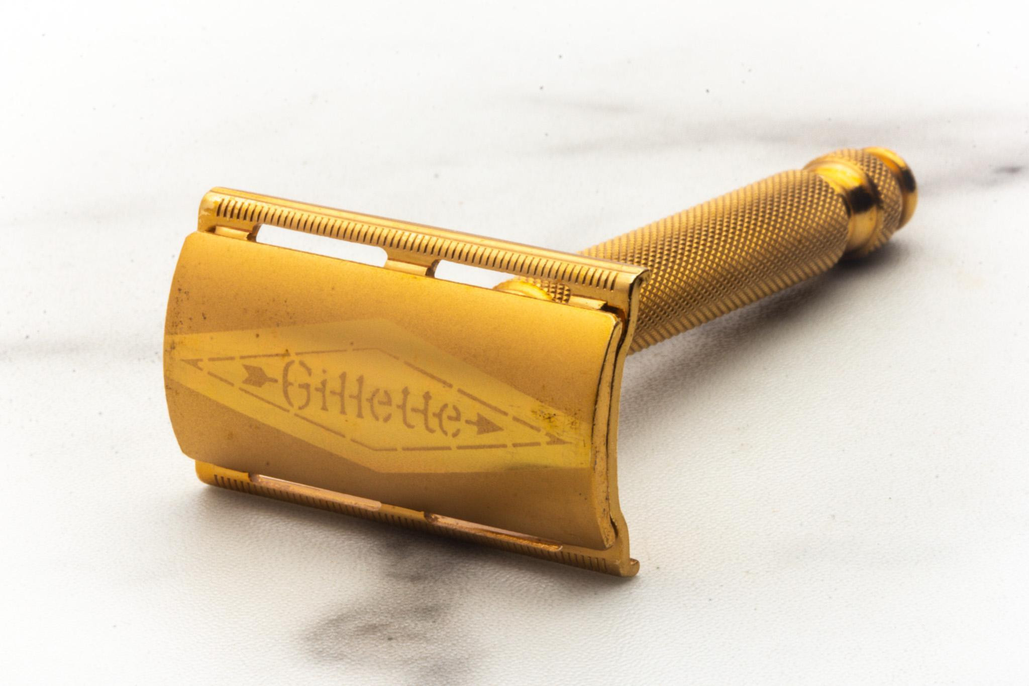 1953 Y4 Gillette Gold Ball End Tech Razor w/ Electro Etched Logo