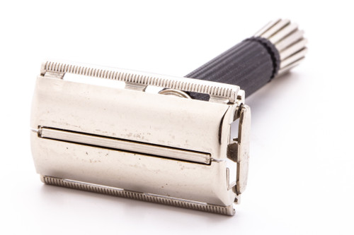 1971 R3 Gillette Black Handle Super Speed Safety Razor | Factory Nickel Revamp