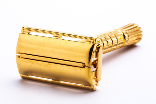 1964 J3 Gillette Flare Tip DE Super Speed Safety Razor | 24k Gold Revamp