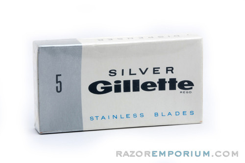 5 Gillette Silver Stainless Double Edge Razor Blades - New Old Stock (NOS) 