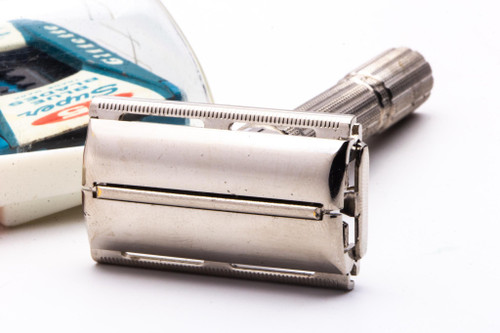 1963 I3 Gillette Slim Adjustable TTO Double Edge Safety Razor Set with Blades | Factory Nickel Revamp
