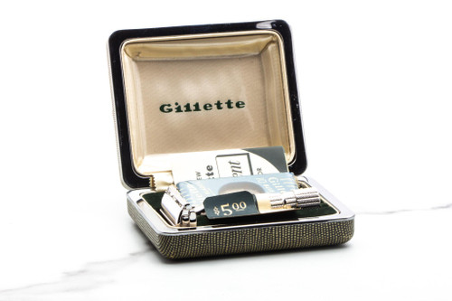 1953 Y3 Gillette President Double Edge Safety Razor Set With Original Cardboard Shipper | Rhodium Revamp