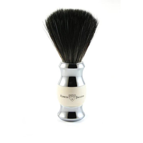 Edwin Jagger | Imitation Ivory & Chrome Shaving Brush (Black Synthetic)